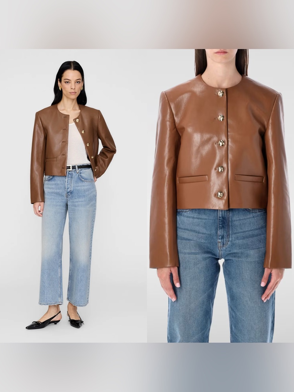 NWT $540 ANINE BING Amber Recycled Leather jacket in Cognac